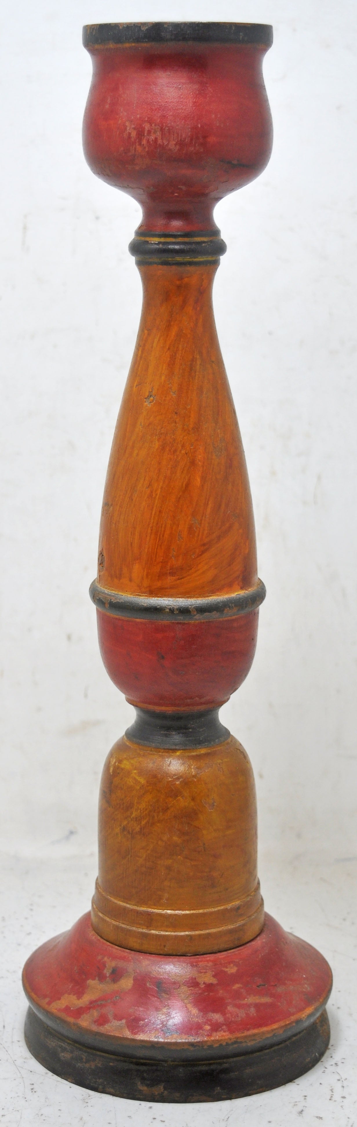 Vintage Wooden Candle Stick Stand Holder Original Old Hand Carved Lacquer Painted