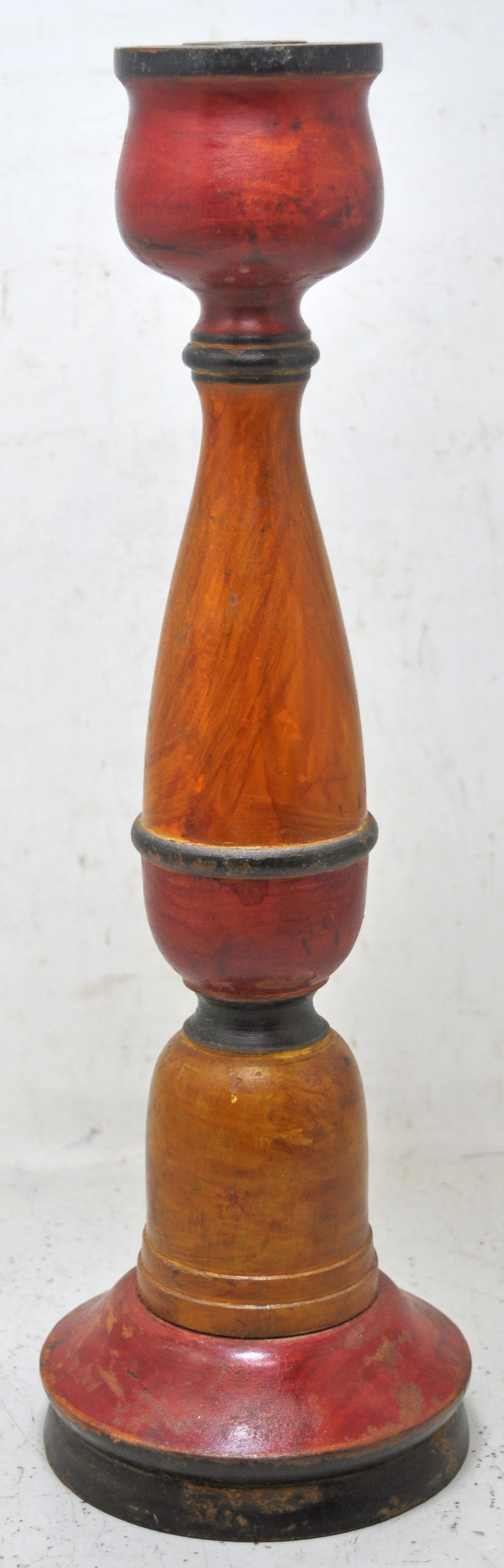 Vintage Wooden Candle Stick Stand Holder Original Old Hand Carved Lacquer Painted