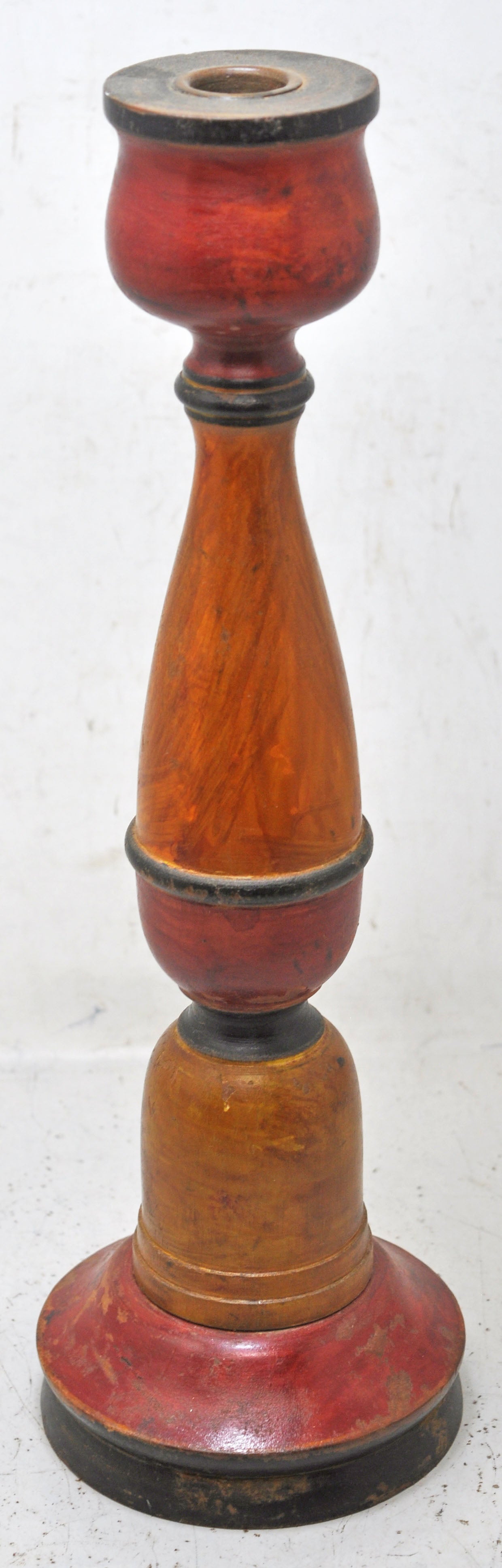 Vintage Wooden Candle Stick Stand Holder Original Old Hand Carved Lacquer Painted