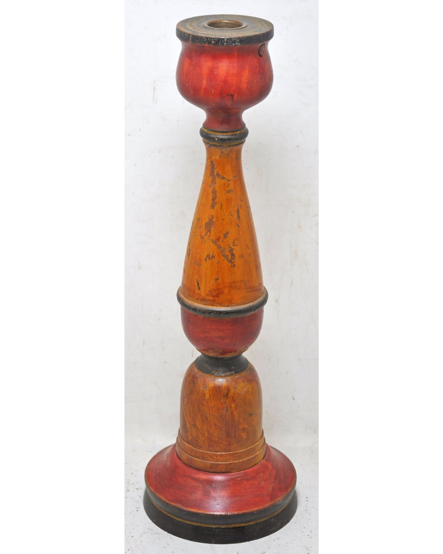 Vintage Wooden Candle Stick Stand Holder Original Old Hand Carved Lacquer Painted