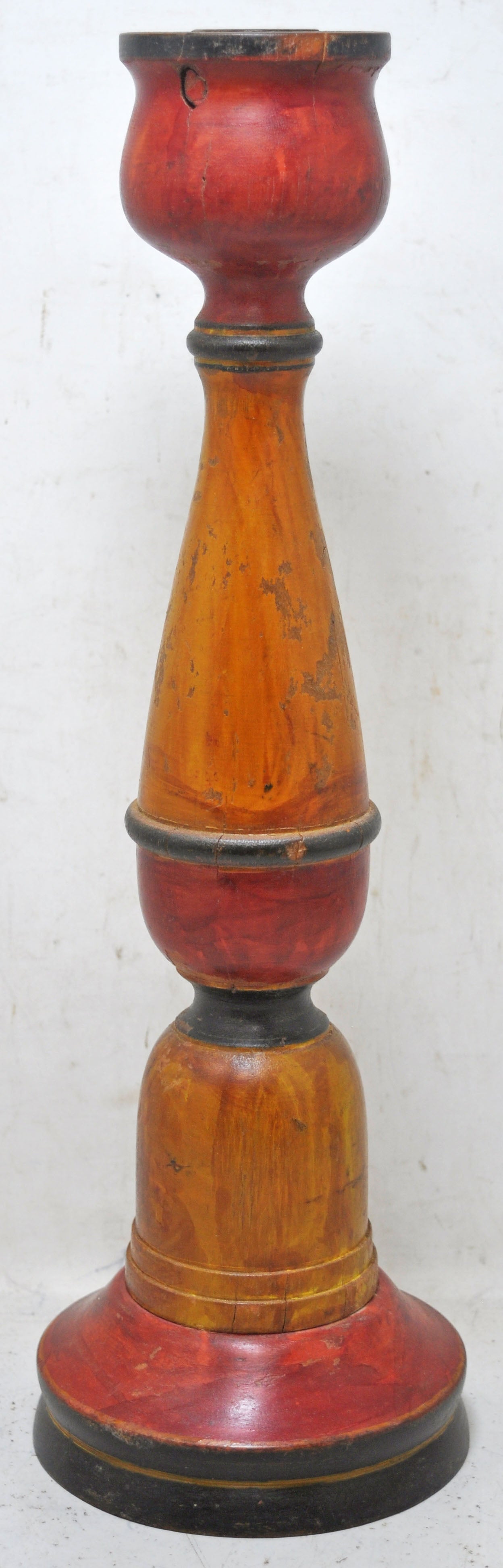 Vintage Wooden Candle Stick Stand Holder Original Old Hand Carved Lacquer Painted