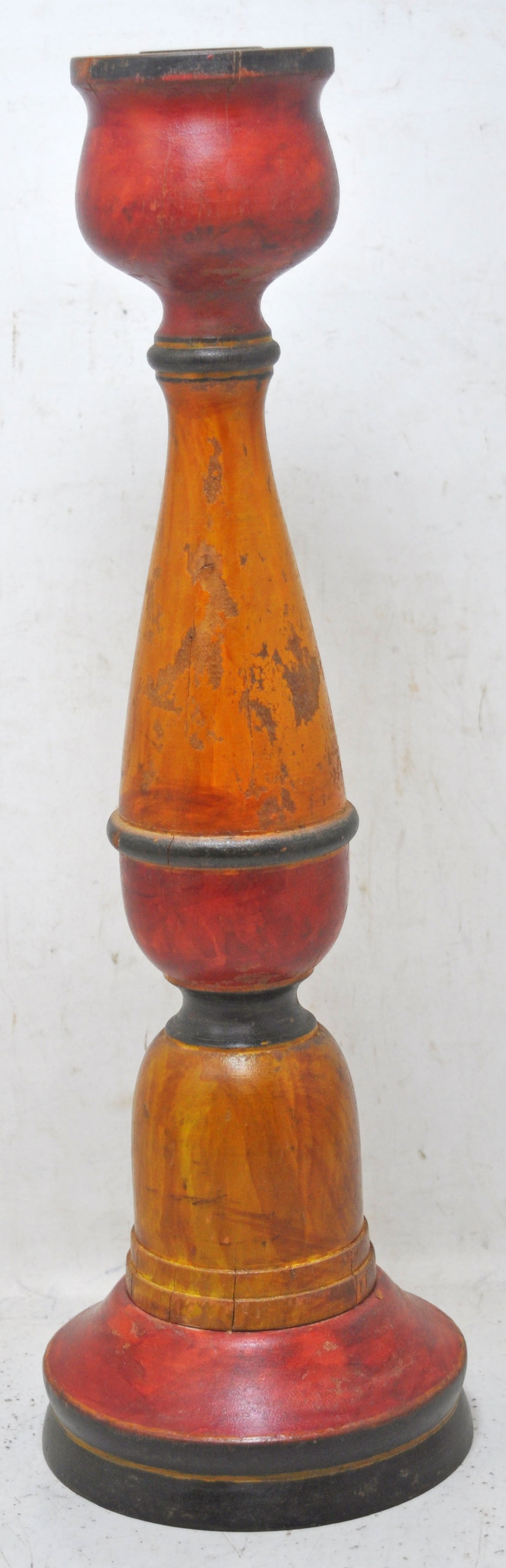 Vintage Wooden Candle Stick Stand Holder Original Old Hand Carved Lacquer Painted