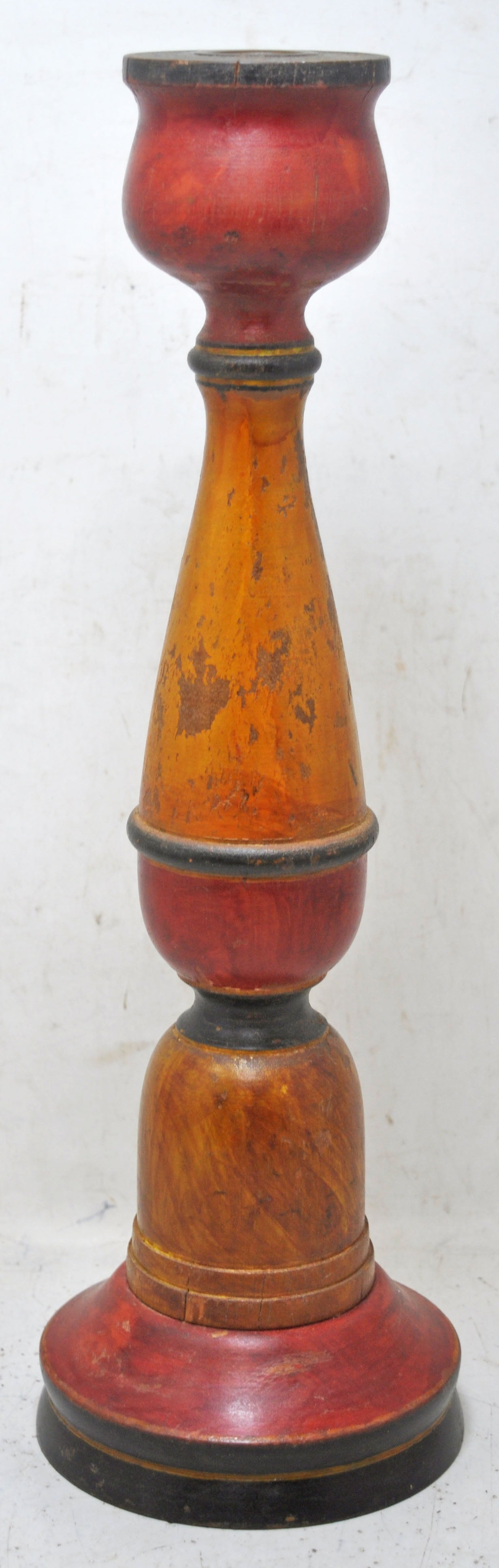 Vintage Wooden Candle Stick Stand Holder Original Old Hand Carved Lacquer Painted