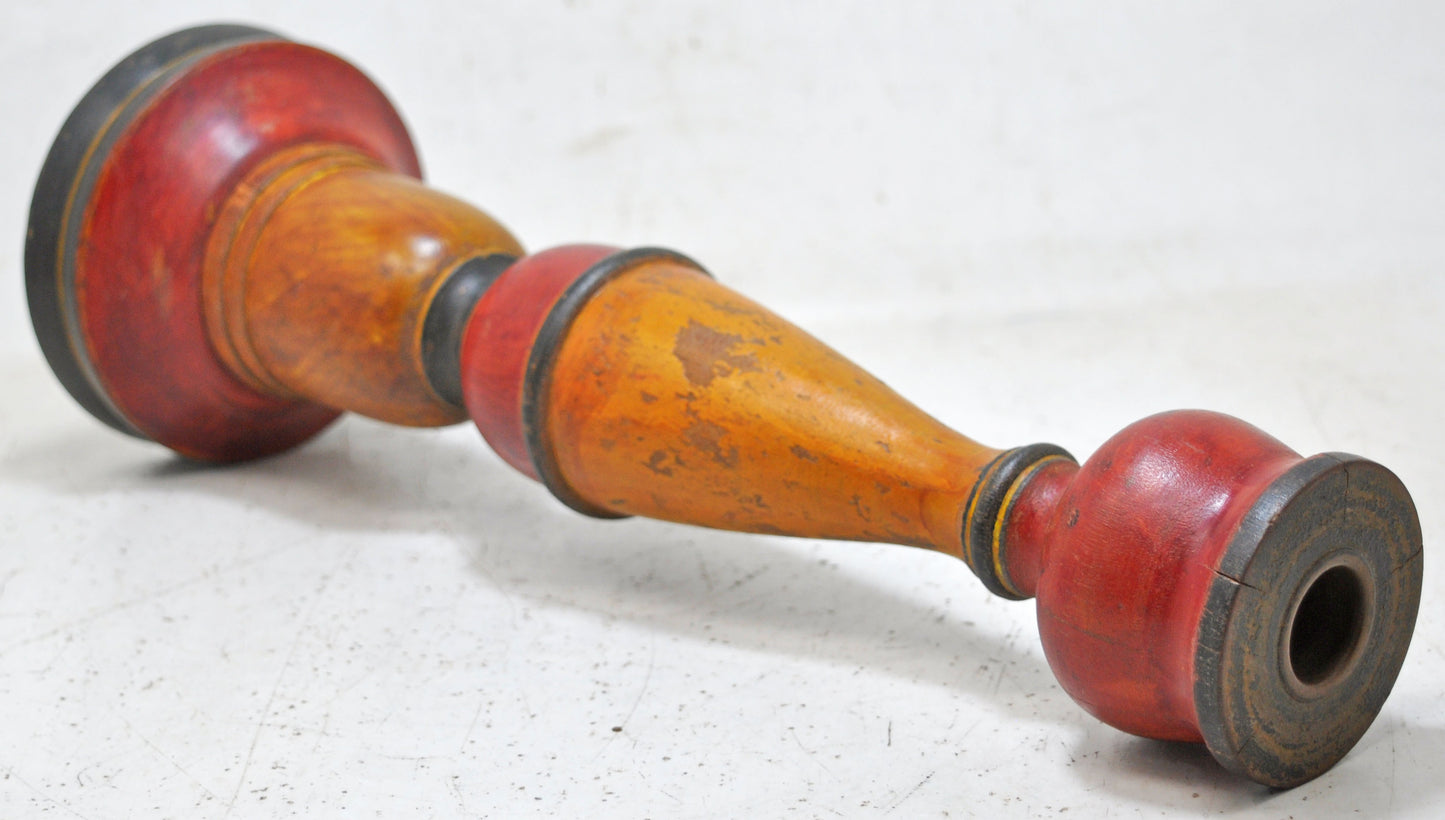 Vintage Wooden Candle Stick Stand Holder Original Old Hand Carved Lacquer Painted