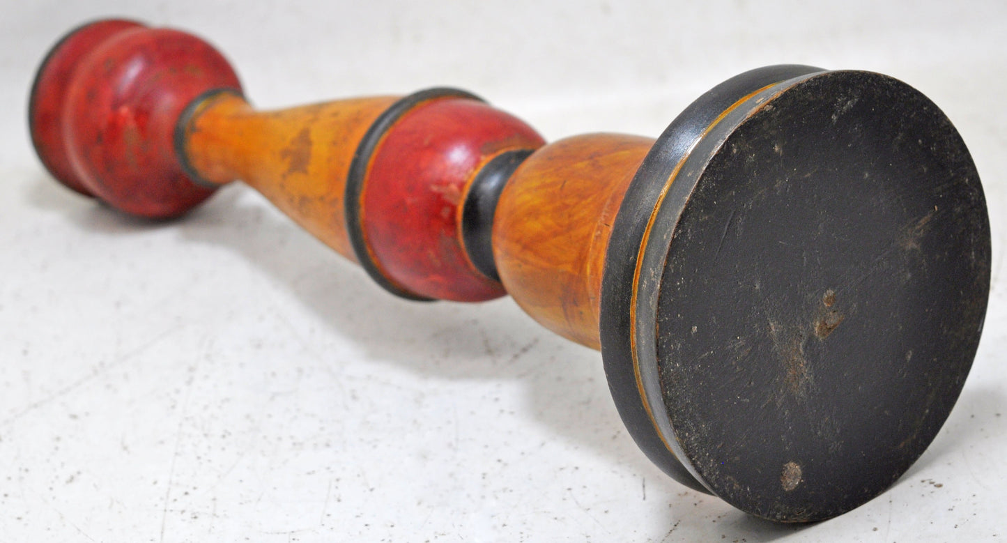 Vintage Wooden Candle Stick Stand Holder Original Old Hand Carved Lacquer Painted