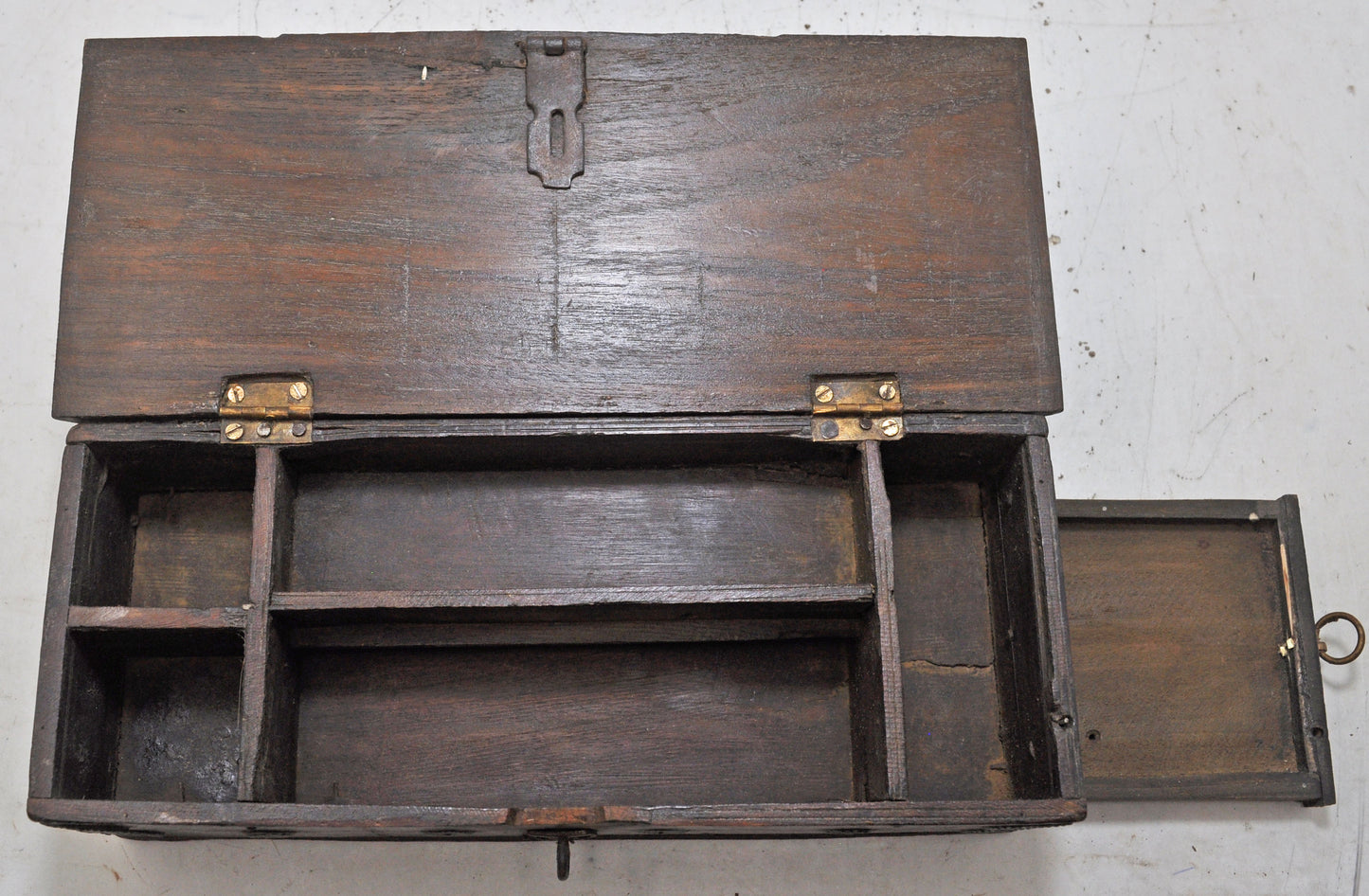 Antique Wooden Pencil Stationary Box Original Old Hand Crafted Brass Fitted