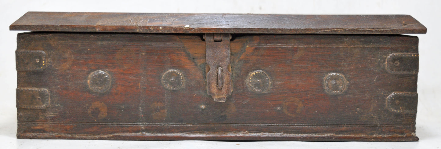 Antique Wooden Pencil Stationary Box Original Old Hand Crafted Brass Fitted