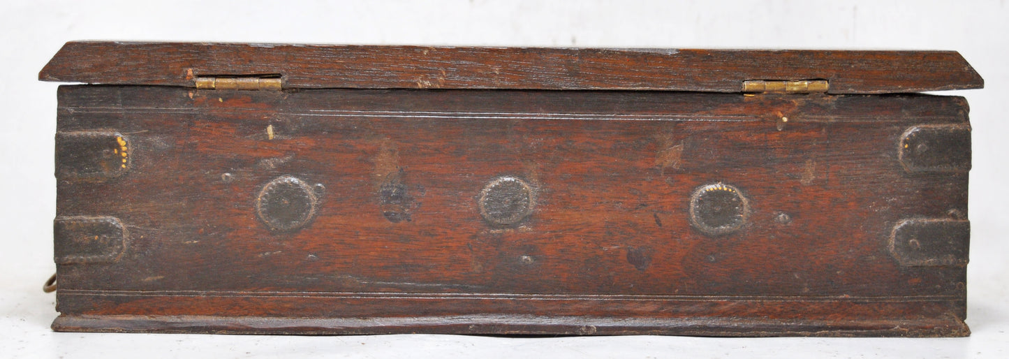 Antique Wooden Pencil Stationary Box Original Old Hand Crafted Brass Fitted