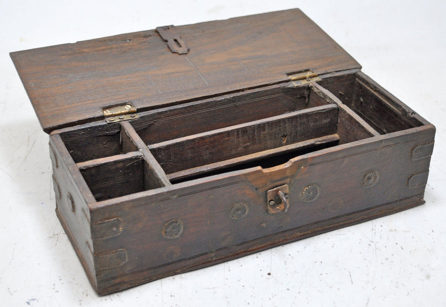 Antique Wooden Pencil Stationary Box Original Old Hand Crafted Brass Fitted