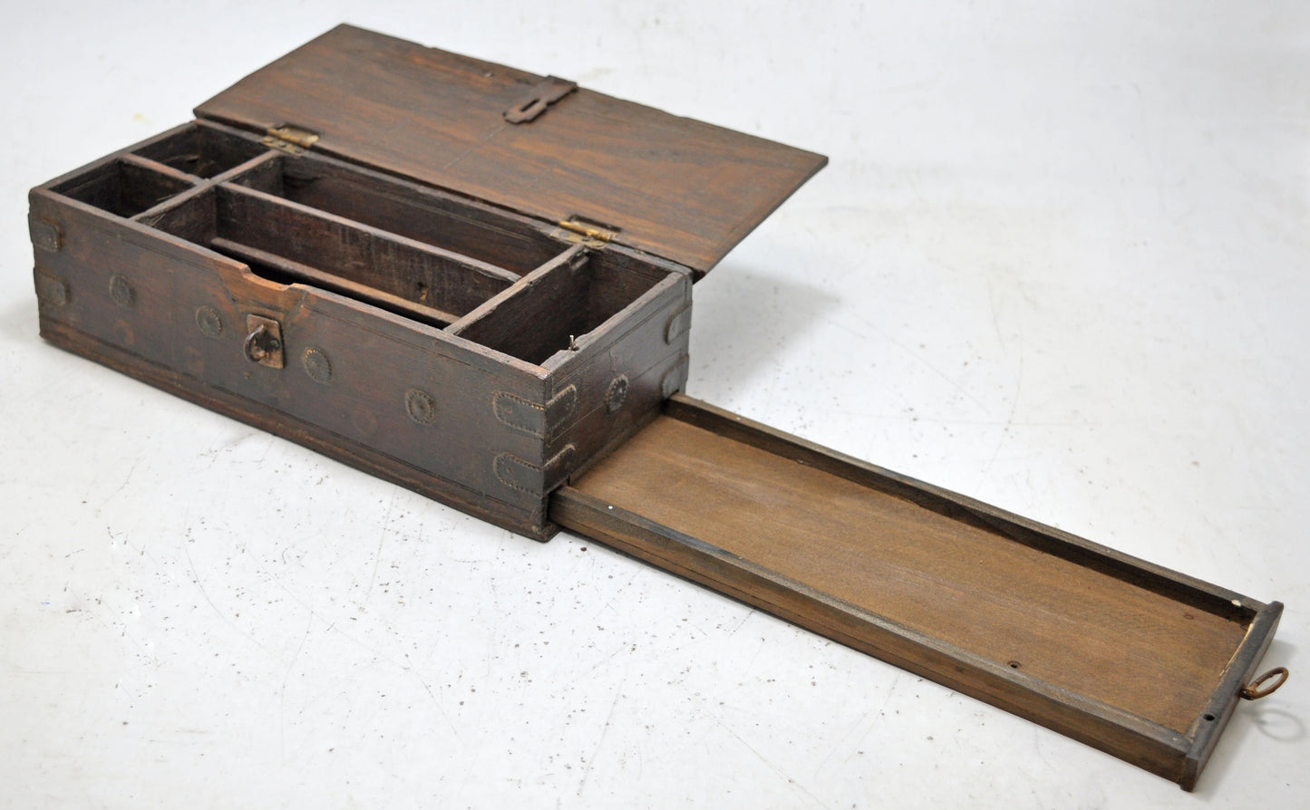 Antique Wooden Pencil Stationary Box Original Old Hand Crafted Brass Fitted