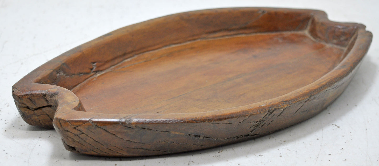Vintage Wooden Oval Serving Plate Tray Original Old Hand Carved