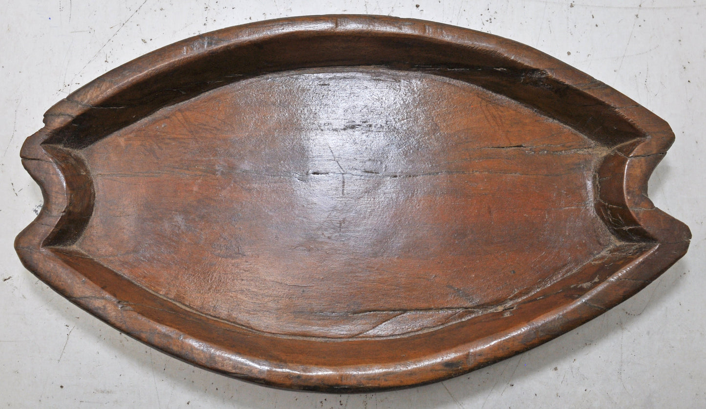 Vintage Wooden Oval Serving Plate Tray Original Old Hand Carved