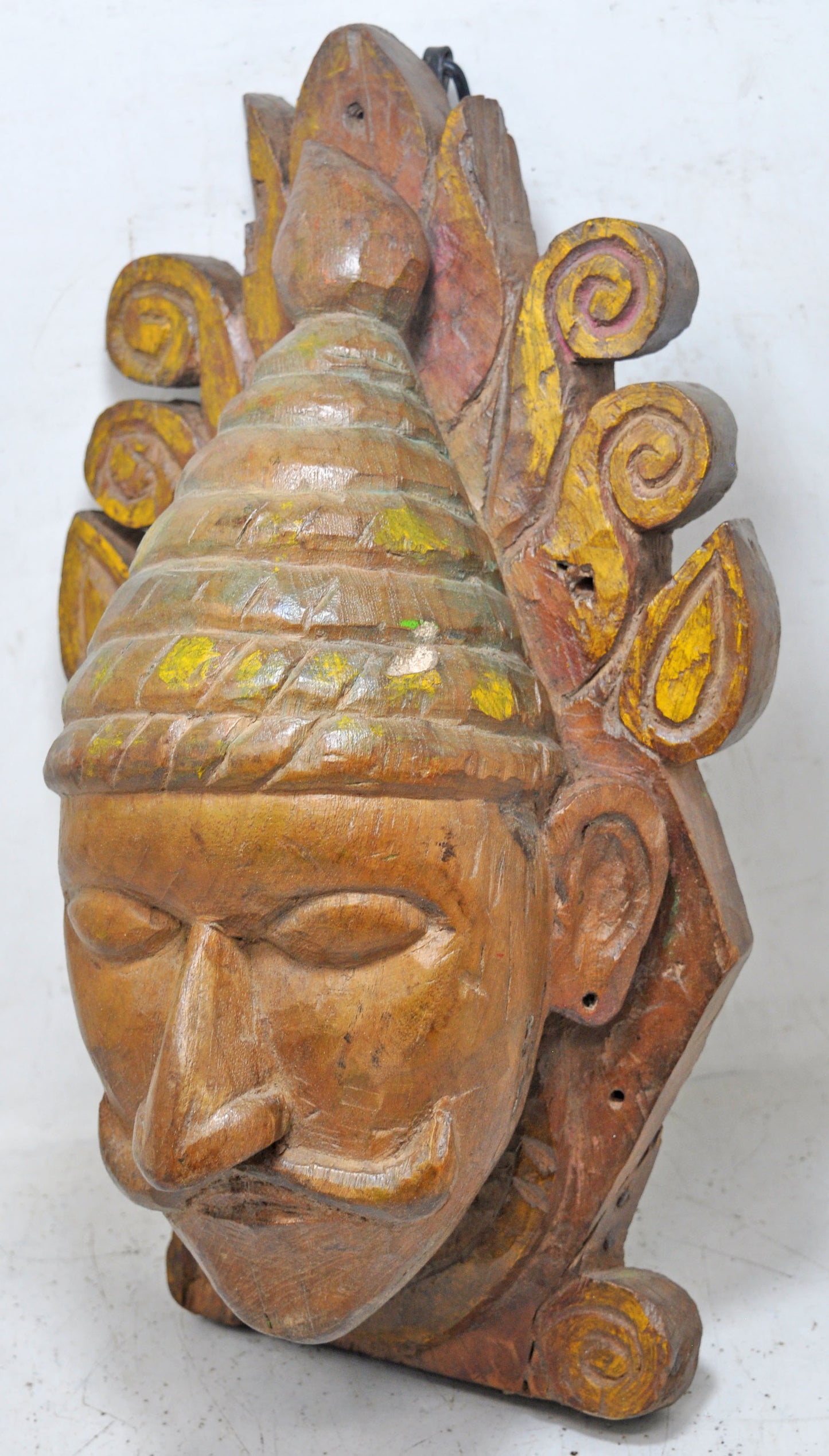 Antique Wooden Wall Hanging Man Head Bust Figurine Original Old Hand Carved