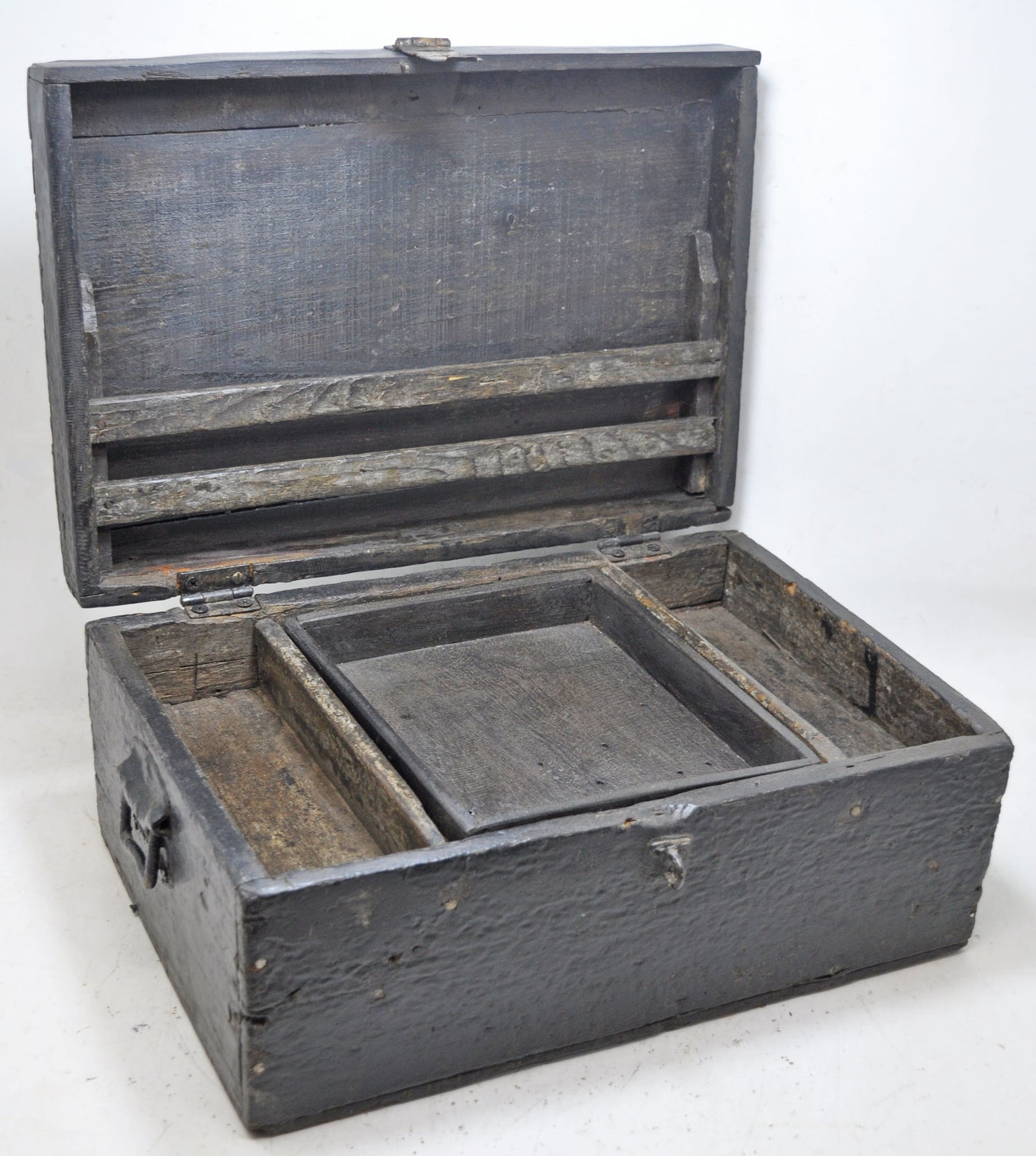 Antique Wooden Large Merchants Cash Chest Box Original Old Hand Crafted
