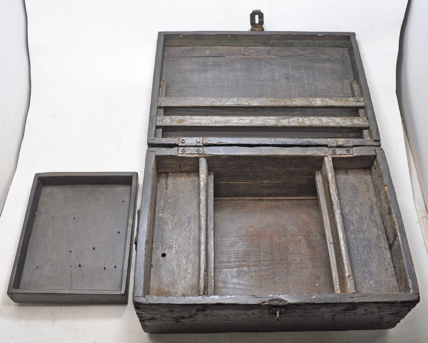 Antique Wooden Large Merchants Cash Chest Box Original Old Hand Crafted