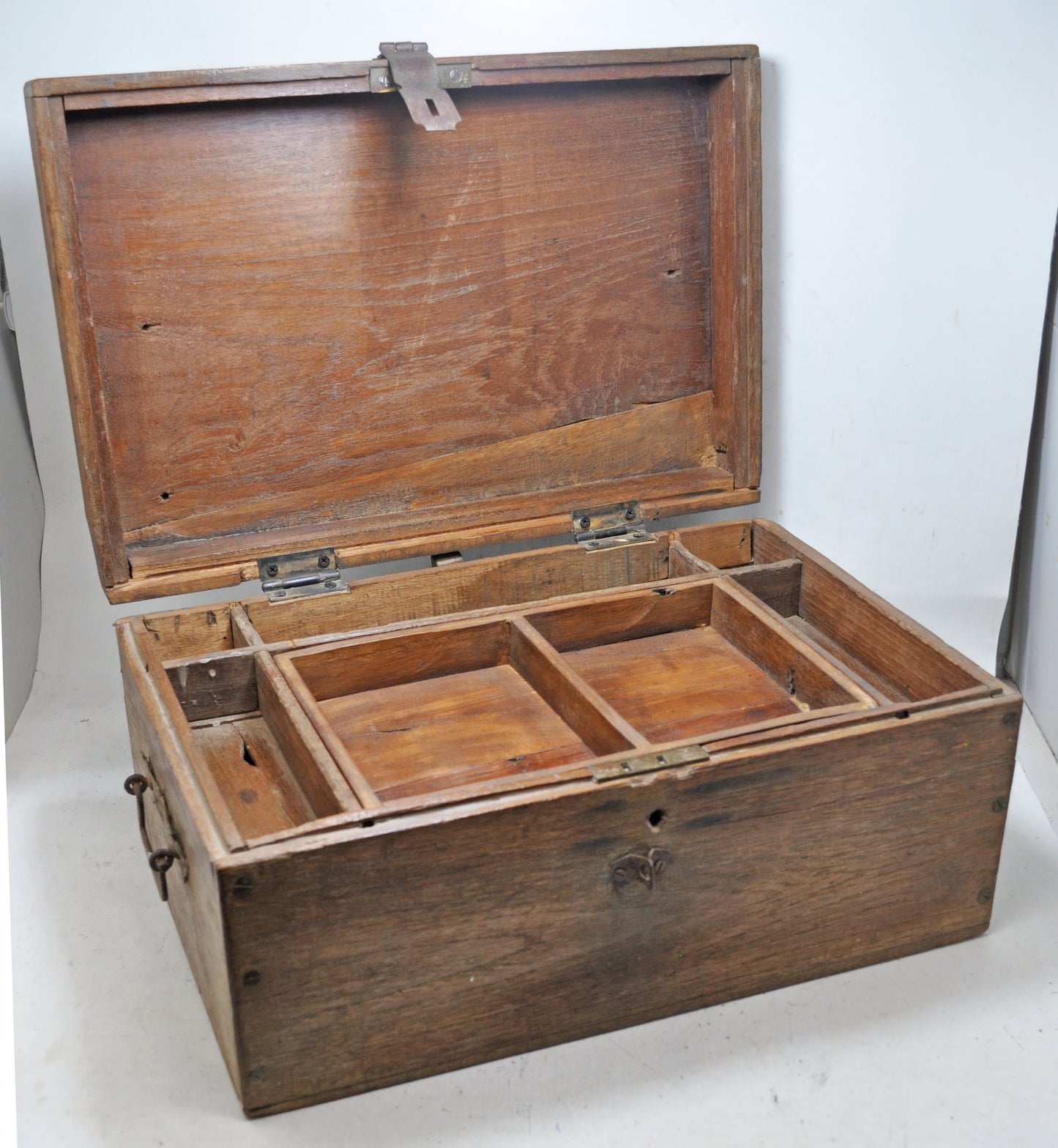 Antique Wooden Large Merchants Cash Chest Box Original Old Hand Crafted