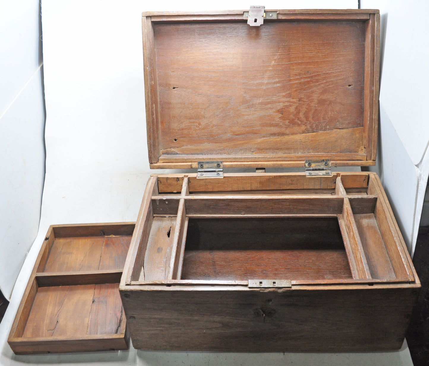 Antique Wooden Large Merchants Cash Chest Box Original Old Hand Crafted