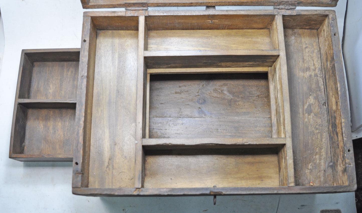 Antique Wooden Large Merchants Cash Chest Box Original Old Hand Crafted