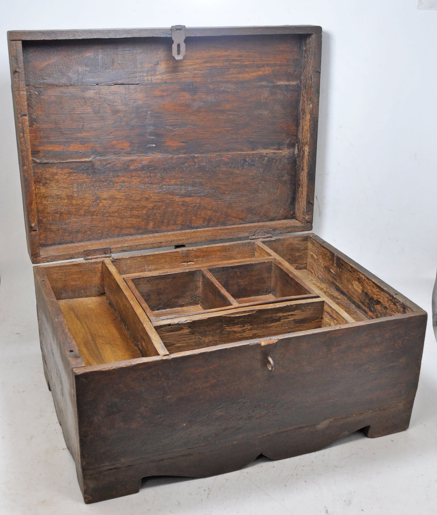 Antique Wooden Large Merchants Cash Chest Box Original Old Hand Crafted