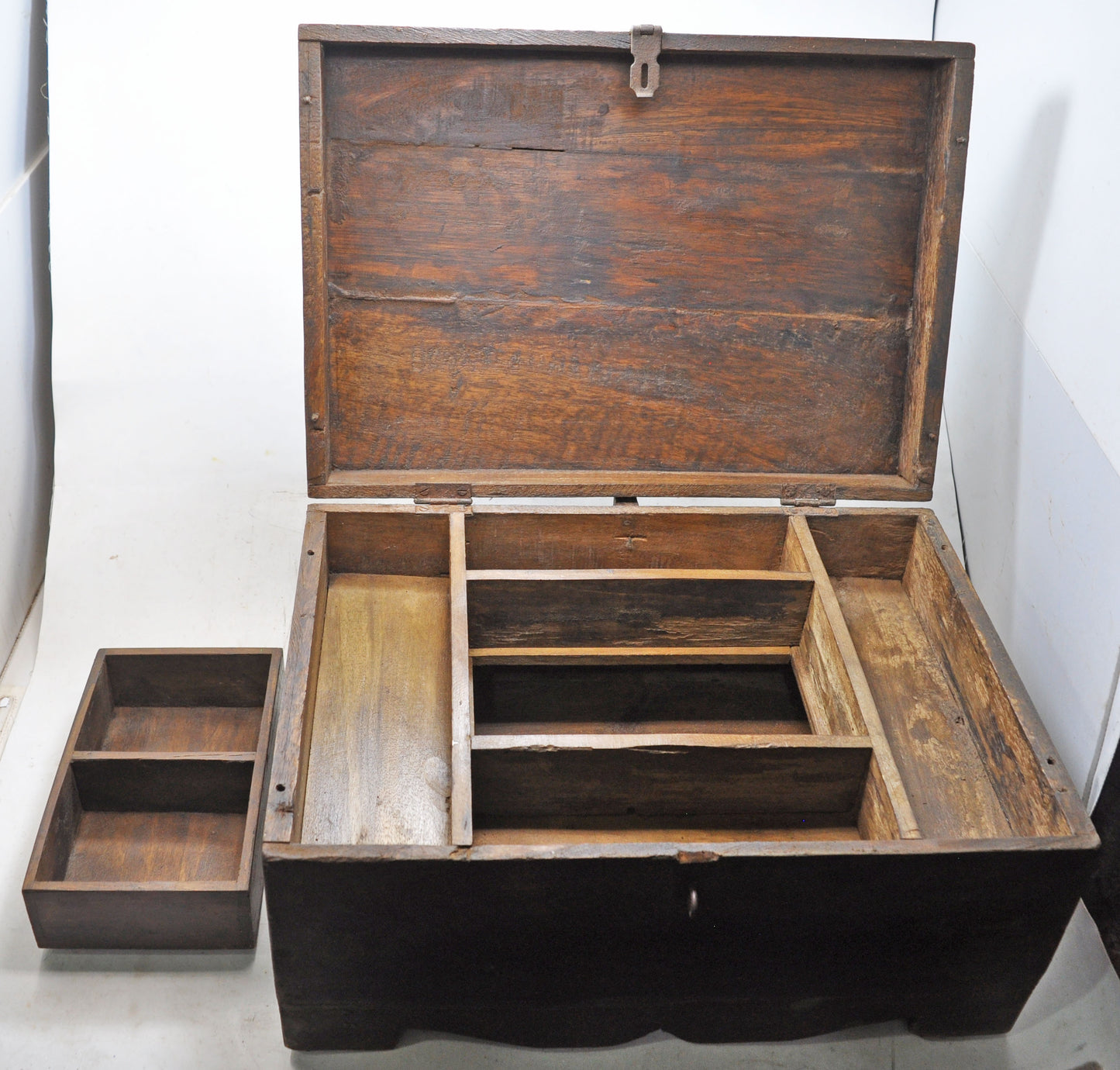 Antique Wooden Large Merchants Cash Chest Box Original Old Hand Crafted