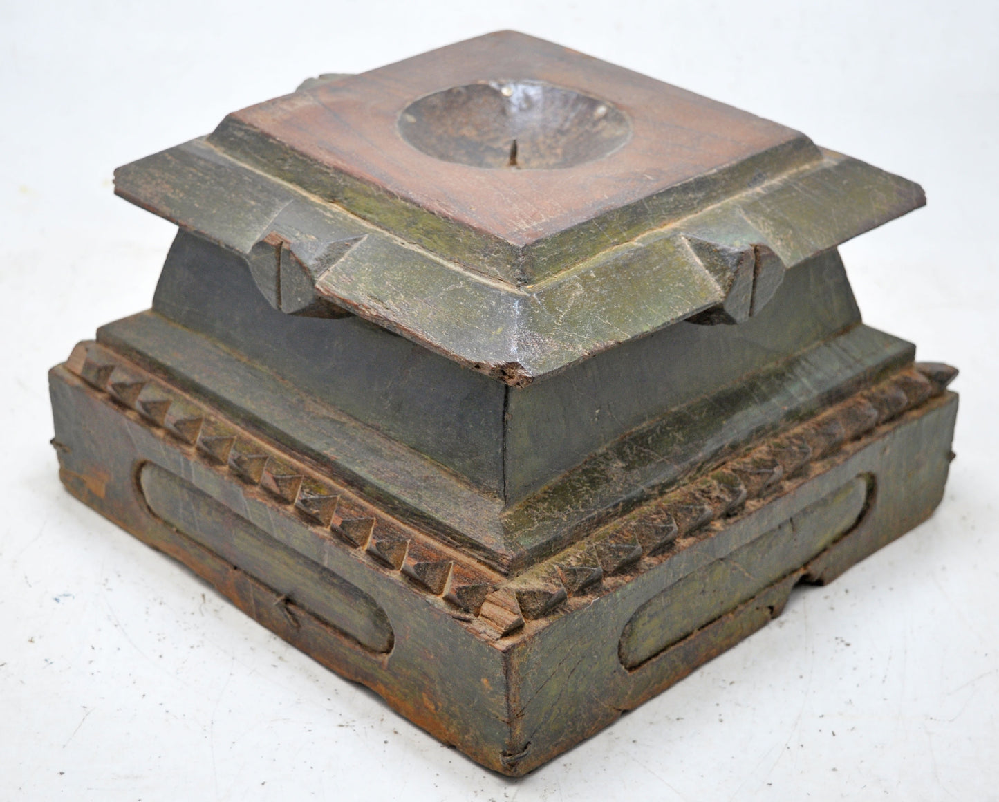 Antique Wooden Pillar Column Base Candle Holder Stand Original Old Fine Hand Carved
