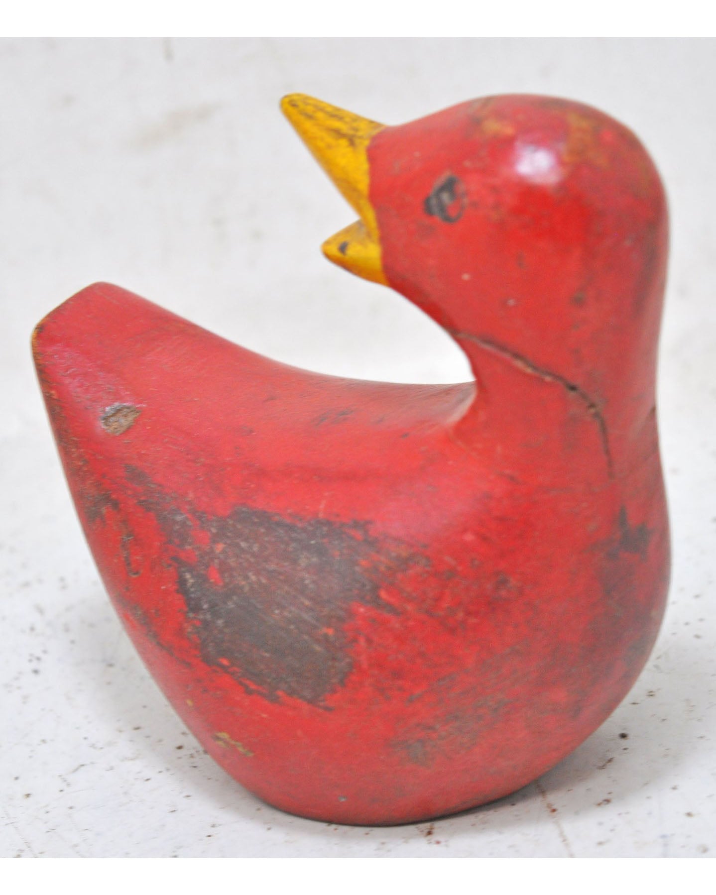 Hand Carved Wooden Duck Figurine Red Painted