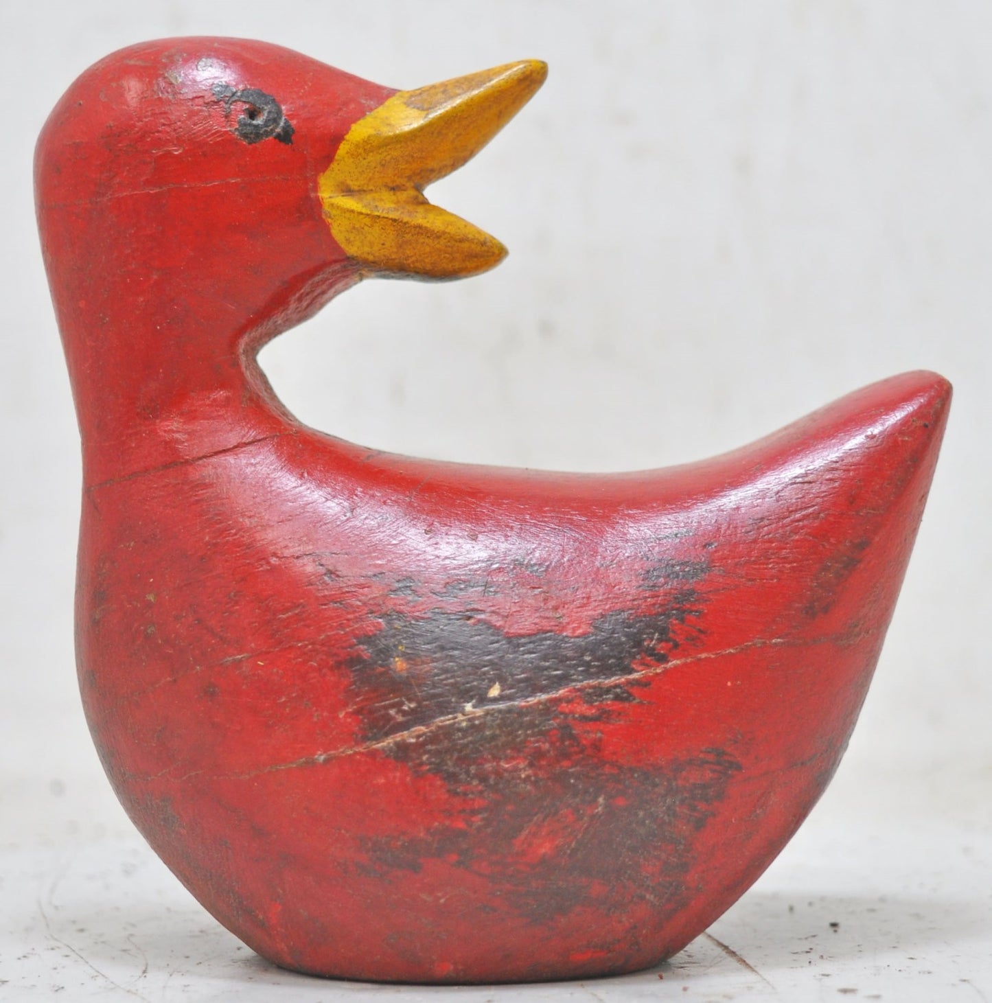 Hand Carved Wooden Duck Figurine Red Painted