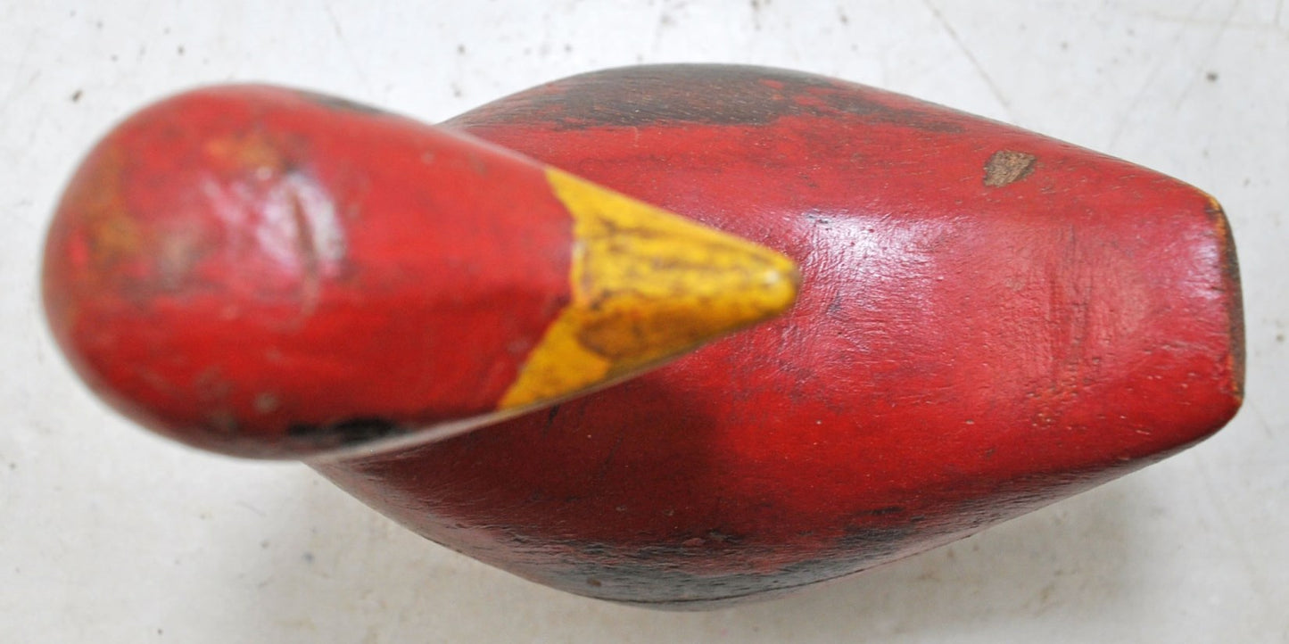 Hand Carved Wooden Duck Figurine Red Painted