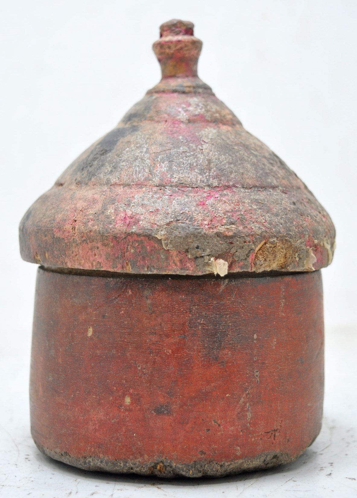 Antique Wooden Lacquer Painted Kum Kum Powder Tika Box Original Old Hand Carved