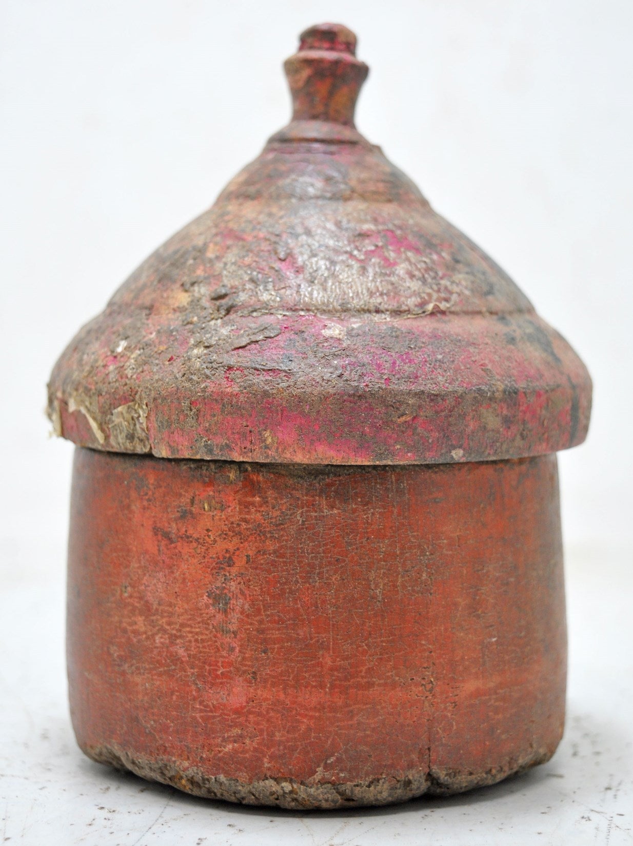 Antique Wooden Lacquer Painted Kum Kum Powder Tika Box Original Old Hand Carved