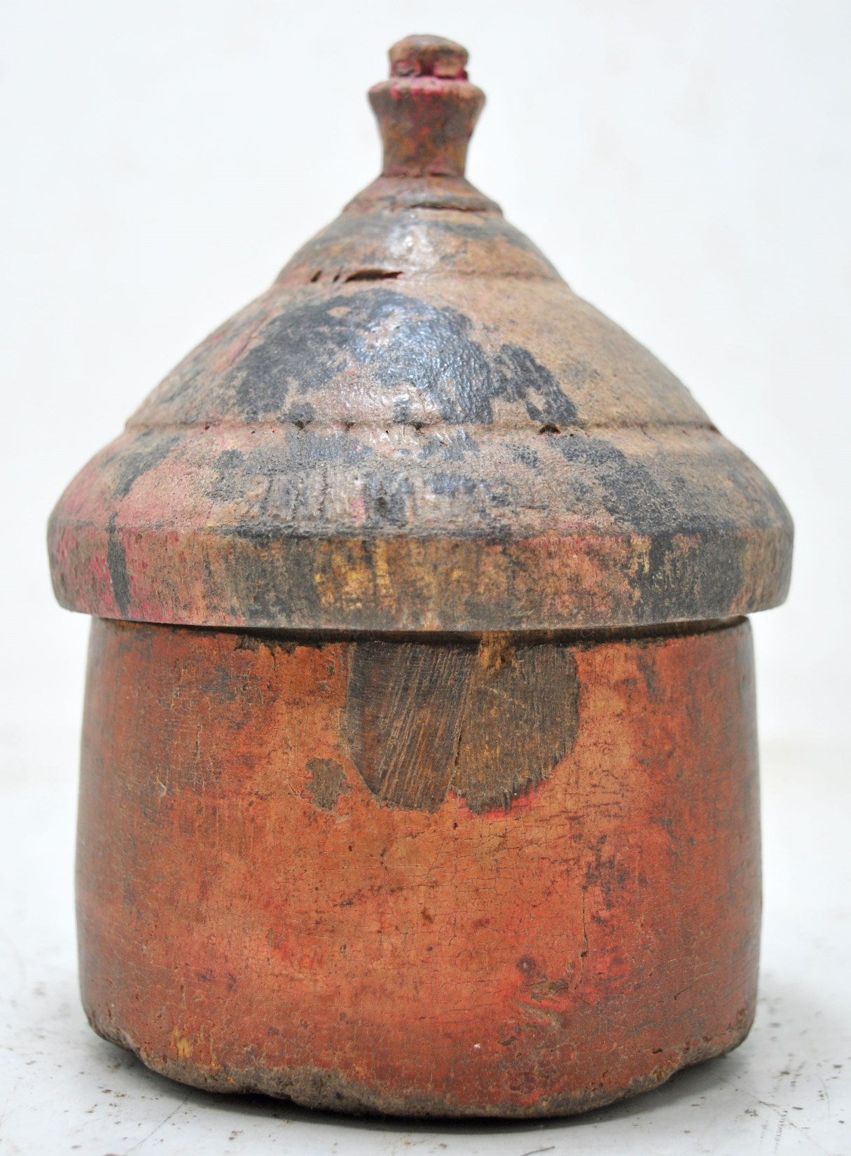 Antique Wooden Lacquer Painted Kum Kum Powder Tika Box Original Old Hand Carved