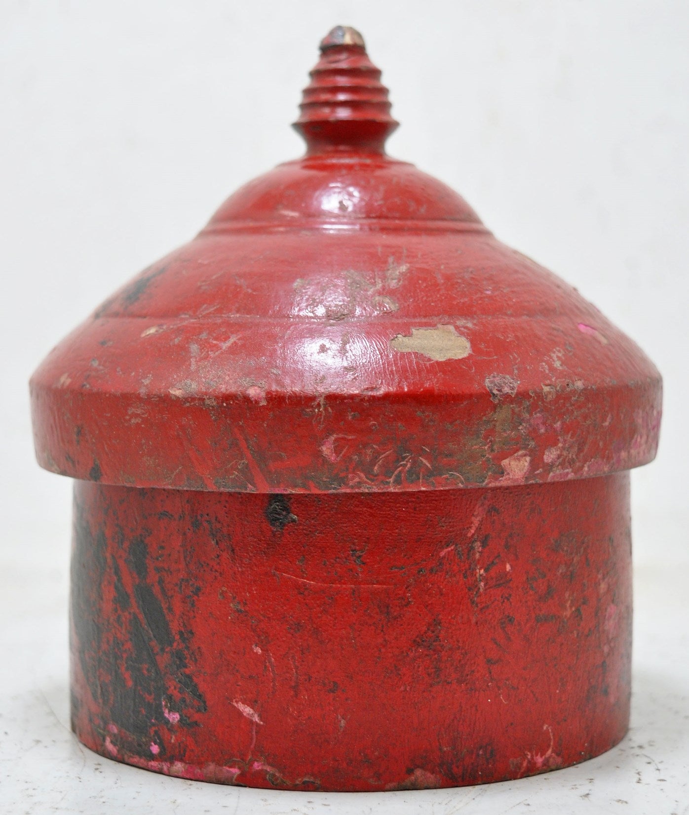Antique Wooden Lacquer Painted Kum Kum Powder Tika Box Original Old Hand Carved