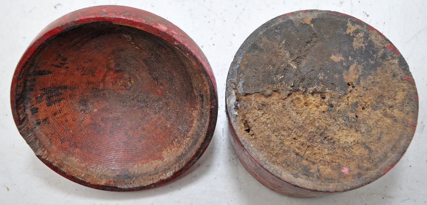 Antique Wooden Lacquer Painted Kum Kum Powder Tika Box Original Old Hand Carved