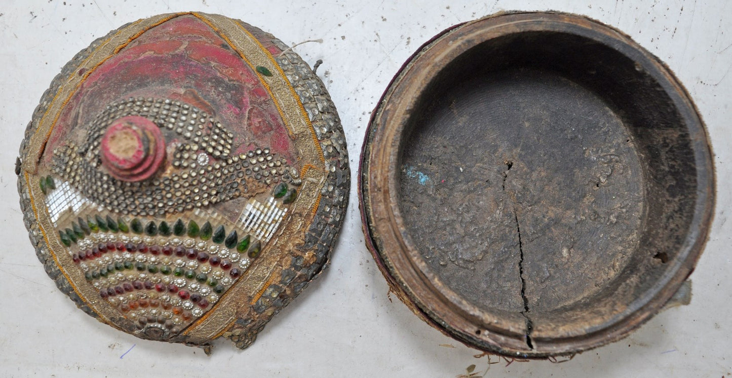 Antique Wooden Lacquer Painted Kum Kum Powder Tika Box Original Old Hand Carved