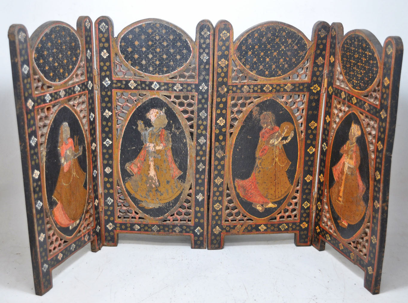 Vintage Wooden Small Desk Partition Screen Original Old Hand Carved Fine Painted