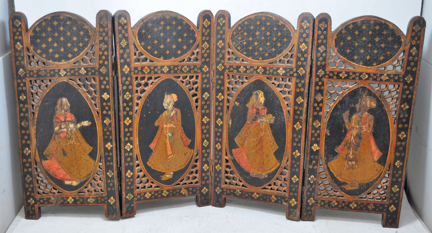 Vintage Wooden Small Desk Partition Screen Original Old Hand Carved Fine Painted