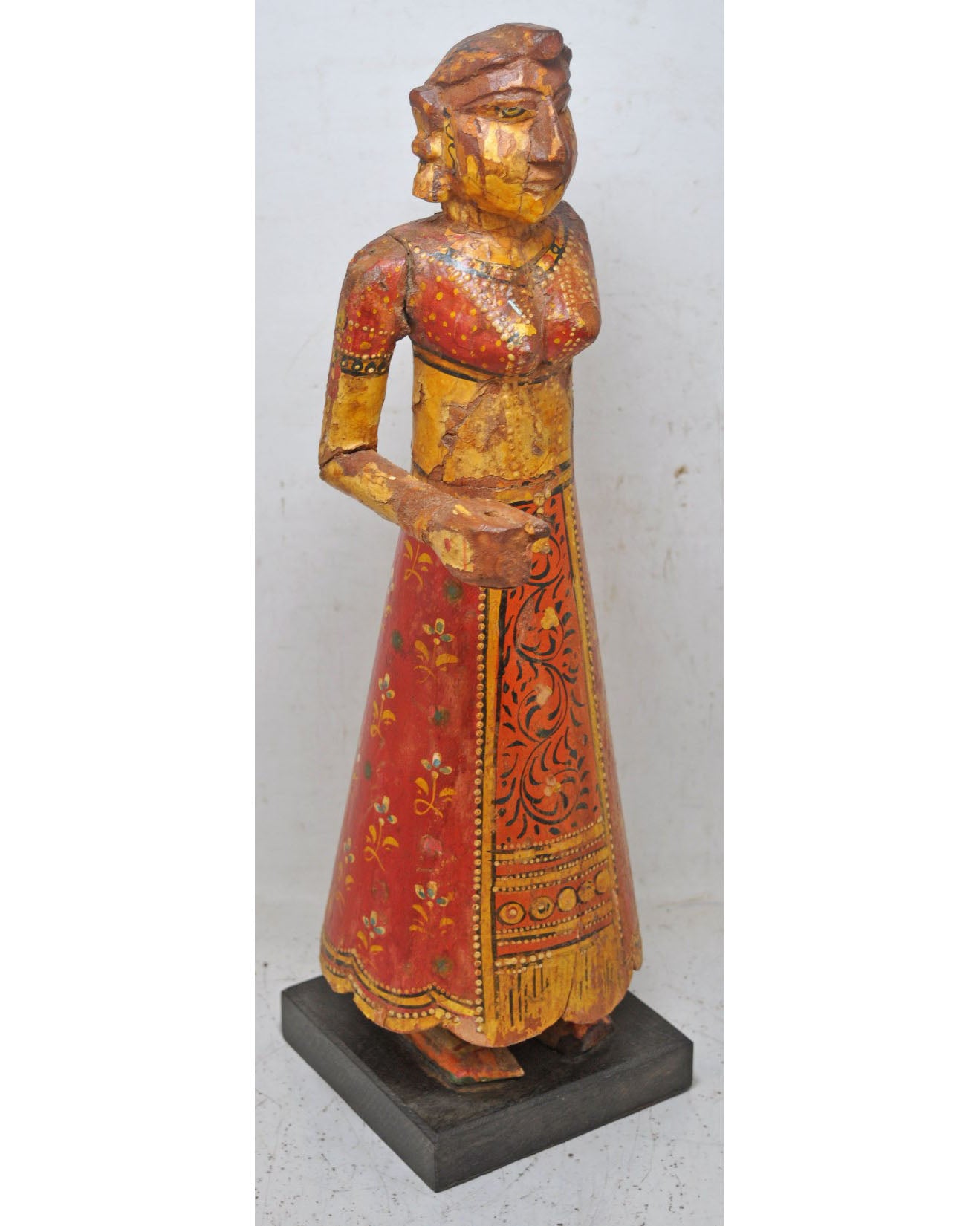 Antique Wooden Goddess Gangaur Idol Figurine Original Old Hand Carved Painted