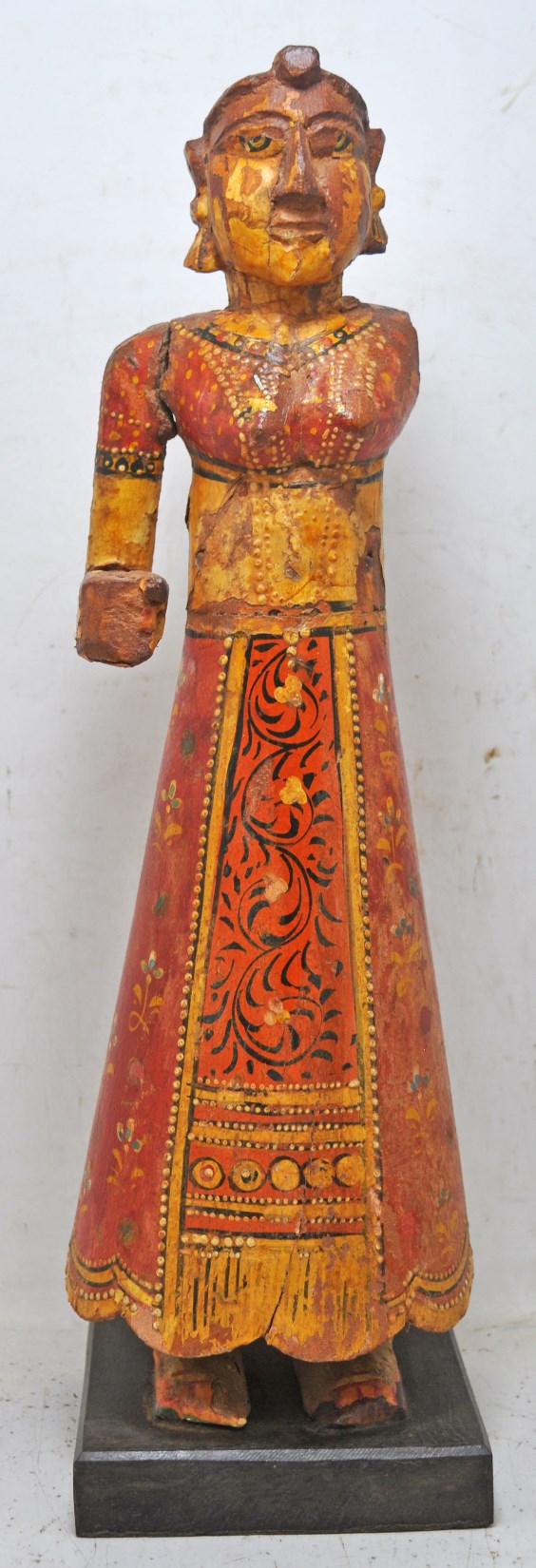 Antique Wooden Goddess Gangaur Idol Figurine Original Old Hand Carved Painted