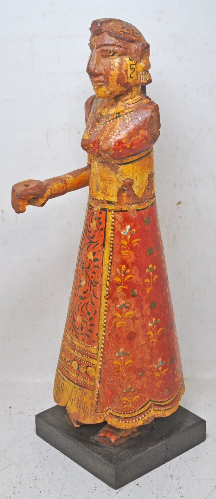 Antique Wooden Goddess Gangaur Idol Figurine Original Old Hand Carved Painted