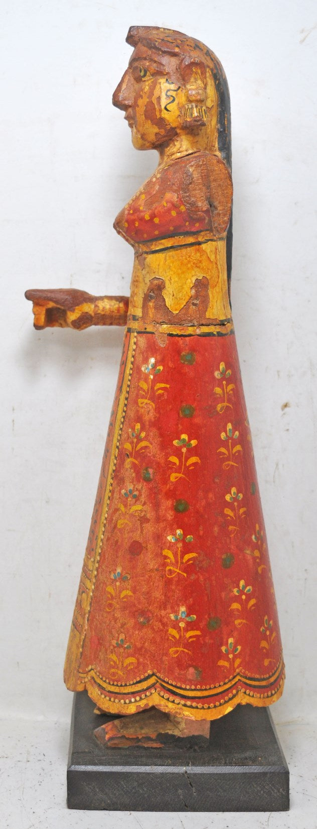 Antique Wooden Goddess Gangaur Idol Figurine Original Old Hand Carved Painted