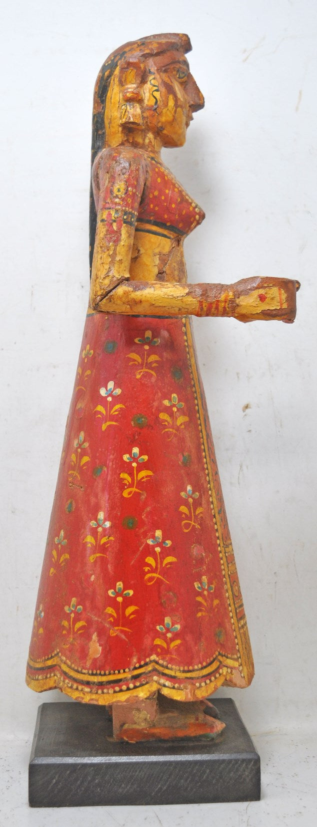 Antique Wooden Goddess Gangaur Idol Figurine Original Old Hand Carved Painted