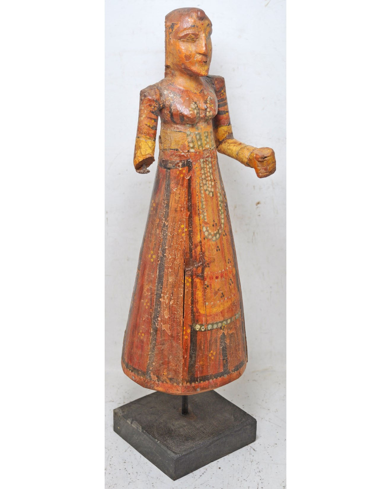Antique Wooden Goddess Gangaur Idol Figurine Original Old Hand Carved Painted