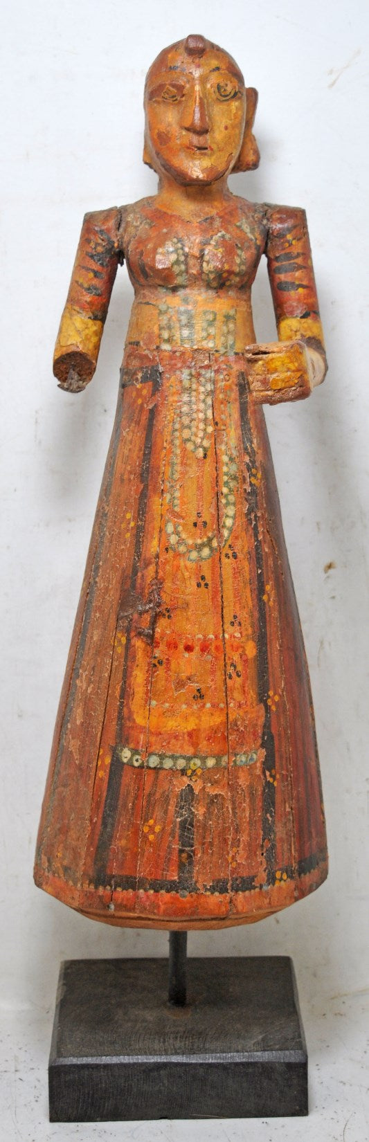 Antique Wooden Goddess Gangaur Idol Figurine Original Old Hand Carved Painted