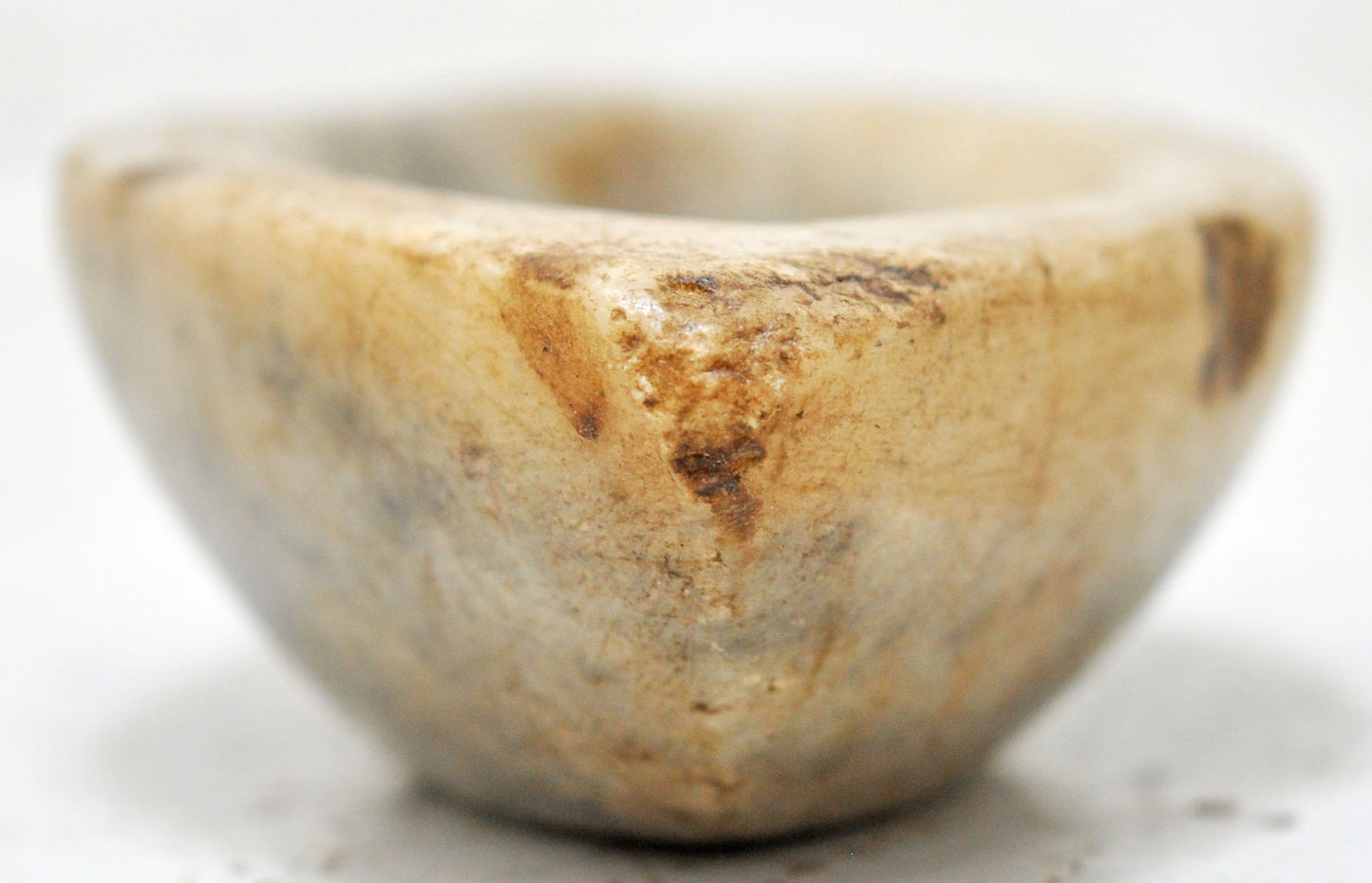 Antique White Marble Oval Opium Water Kharal Bowl Original Old Hand Carved