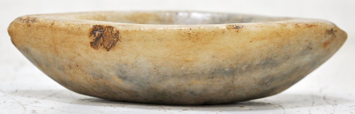 Antique White Marble Oval Opium Water Kharal Bowl Original Old Hand Carved