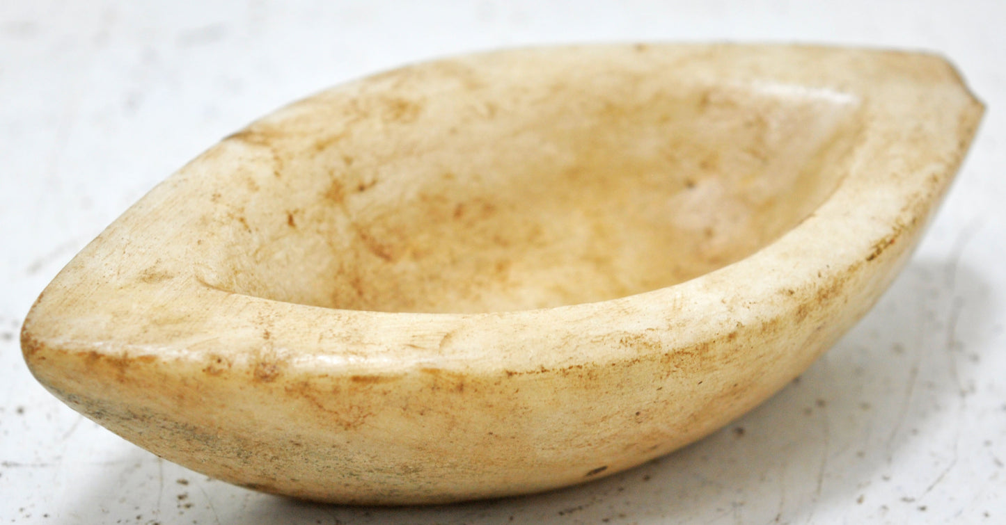 Antique White Marble Oval Opium Water Kharal Bowl Original Old Hand Carved