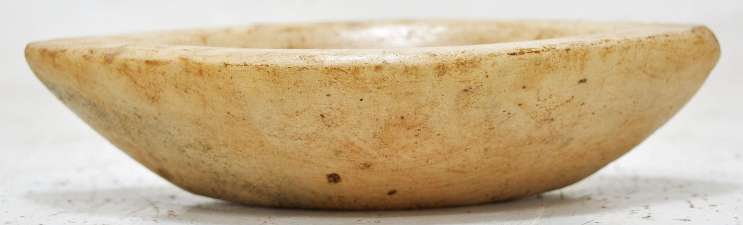 Antique White Marble Oval Opium Water Kharal Bowl Original Old Hand Carved