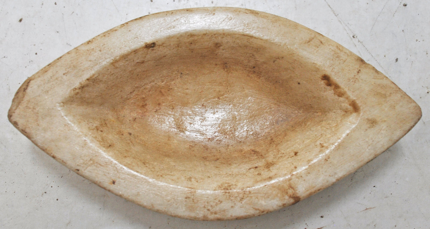 Antique White Marble Oval Opium Water Kharal Bowl Original Old Hand Carved