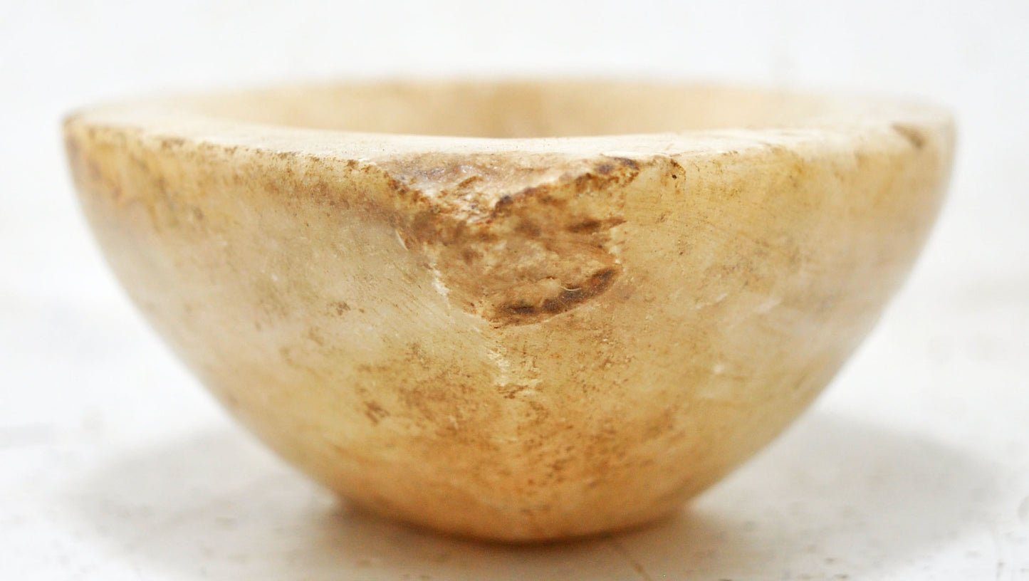 Antique White Marble Oval Opium Water Kharal Bowl Original Old Hand Carved