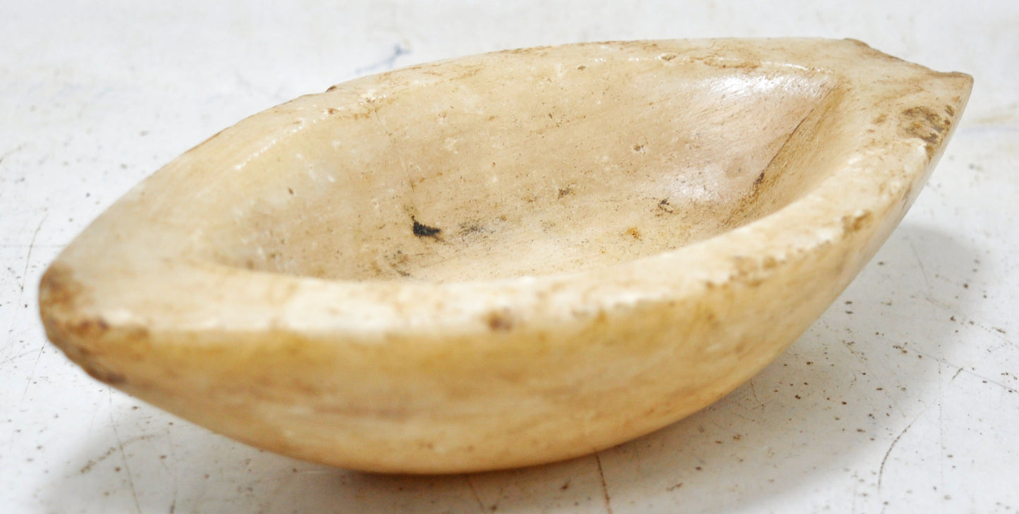 Antique White Marble Oval Opium Water Kharal Bowl Original Old Hand Carved